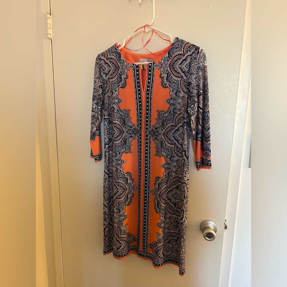 Coral white and blue patterned dress